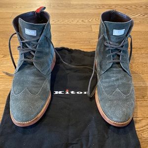 Kiton Suede Green Wingtip Boots. Size 11